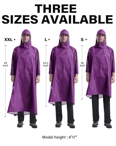 Hooded Rain Poncho Packable Waterproof Unisex Raincoat with Pocket (XX-Large / Purple)