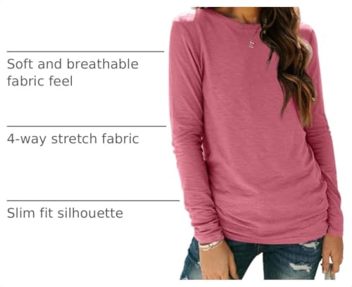 Long Sleeve Shirts for Women Casual Crewneck Tops Basic Tees (XX-Large / 01hotpink)