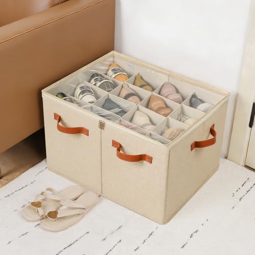 Shoe Organizer for Closet (Jute / Large(20.87''L x 16.54''W x 13.5''H))