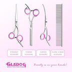 Professional 5 in 1 Dog & Cat Grooming Scissors Set with Safety Round Tips (Pink 5 in 1)