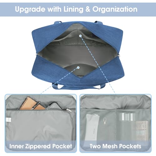 Carry on luaggage 22x14x9 Airlines Approved Foldable Carry on Bag Travel Duffel Packable Duffle Overnight for Women and Men 40L (Y-Navy Blue / 40L)