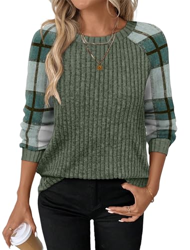 Womens Tops St Patricks Day Shirt Women Winter Clothing Fall Tunics Long Sleeve Sweaters for Women Fall Clothes Comfiest Airport Outfits Business Casual Travel Cozy Fall Fashion Plus Size Maternity (Small / 08-green Plaid)