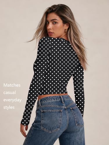 Womens Long Sleeve Shirts Basic Compression Tops Black Dots L (Large / Black Dots)