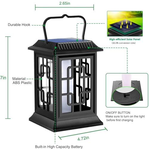 Solar Lantern Outdoor Flickering Flame Hanging Solar Lights (2 Pack)