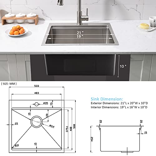 21 Inch Drop In Bar Sink Workstation (21"L x 20"W x 10"D / Brushed Nickel)