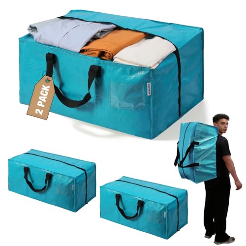 2 Pack Extra Large Moving Bags with Backpack Straps & Handles (Blue / 2 Pack)