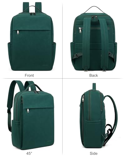 15.6 inch PU Leather Laptop Backpack Purse for Women (Retro Green)