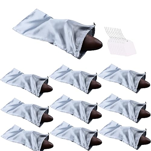 10 Pack Shoe Bags for Travel Satin Fabric Shoe Bag with Drawstring for Men Women Travel Protecting Storing Shoes (Grey)