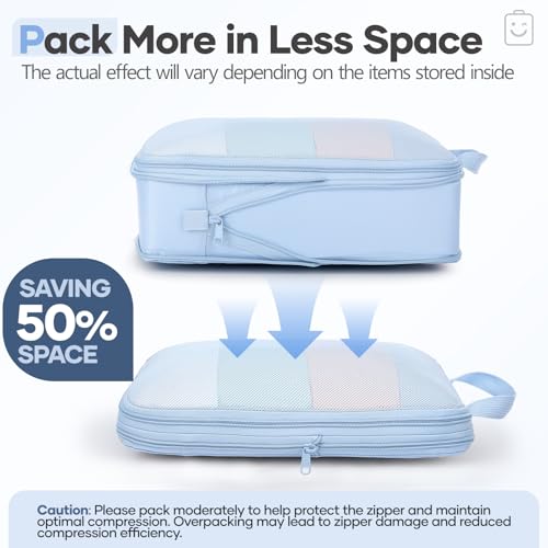 9 11 Set Compression Packing Cubes for Travel Essentials (Light Blue / 9 set)
