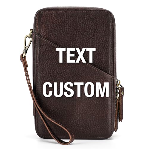 Top Grain Leather Text Custom Electronic Organizer Zipper Bag Tech Pouch (【text Customized】- Laser Engraving / Electronic Storage Case - Sturdy Handmade)