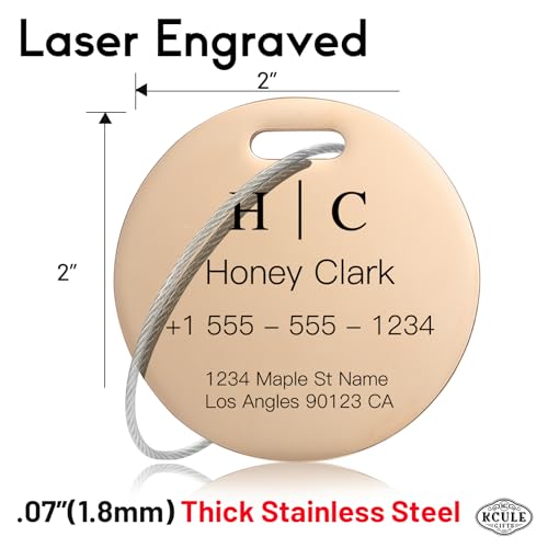 Stainless Luggage Tags for Suitcases 4 Pack (Steel Rose Gold Circle)