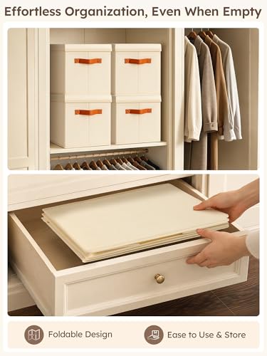 Storage Bins with Lids (Beige / L(6-Pack))
