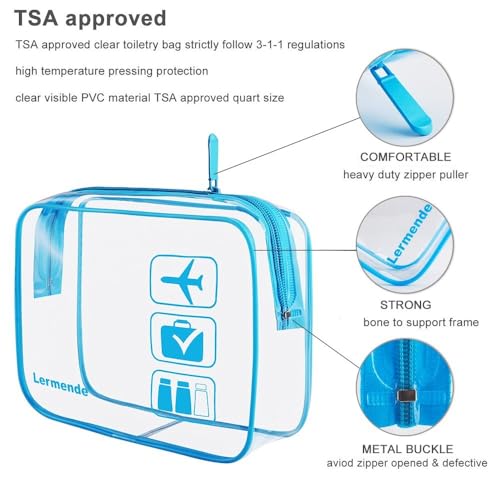 Clear Toiletry Bag TSA Approved Quart Size Travel Carry On (Blue / 2 Pack)