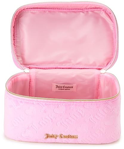 Velour Train Case Pink Makeup Bag Heart Logo (Pink)