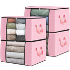 4 Pack Storage Bags for Clothes Blanket Storage Bins with Lids (4 Pack-60l / Pink)