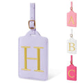 Personalized Initial Luggage Tags for Suitcase (Purple Leather,glod Letter / H)