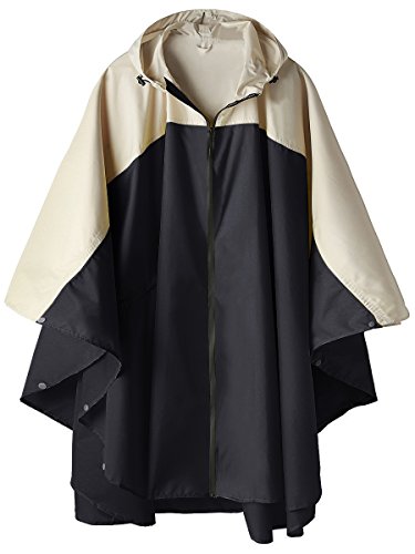 Adult Rain Poncho Waterproof Hooded Zipper Raincoat with Pockets (One Size / A-black-white)
