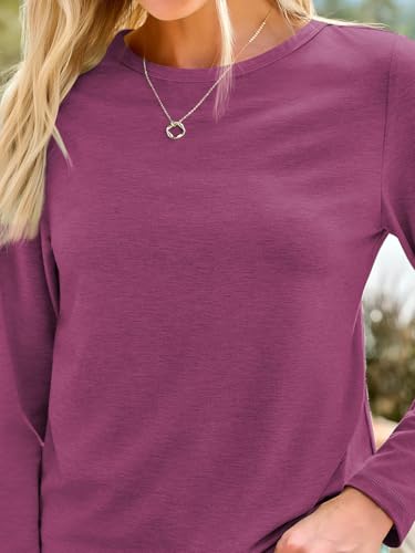 Long Sleeve Shirts for Women Casual Crewneck Tops Basic Tees (Medium / 01purple)