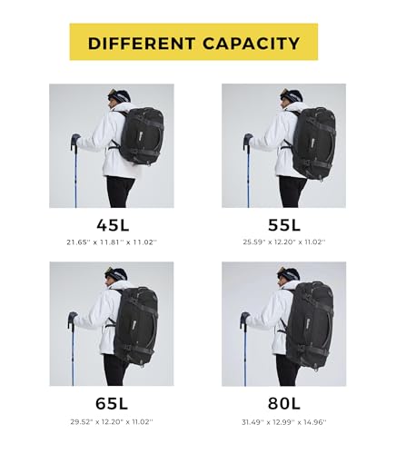 Convertible Duffel Backpack Multi Size Weekender Gym Bag Black 55L (55L / Black)