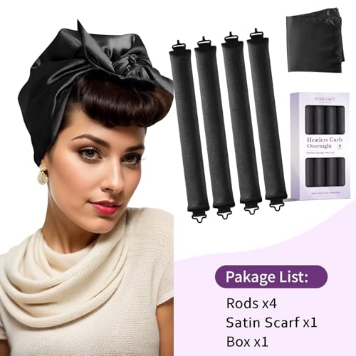 Heatless Curls Overnight Hair Curlers (Black(Pack of 4))