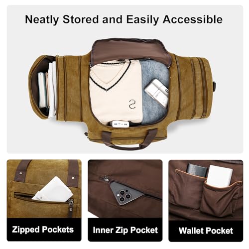 Large Canvas Duffle Bag for Travel (Camel Brown / 70L)