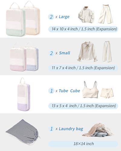 Compression Packing Cubes for Women Kids (BA-Stripe Combined / 6 Set)