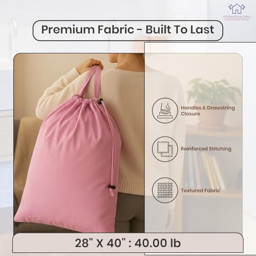 LFH Home Large Premium Cotton Rich Canvas Laundry Bag with Drawstring and Handles Heavy Duty (28"x40" (Pack of 6) / Pink)