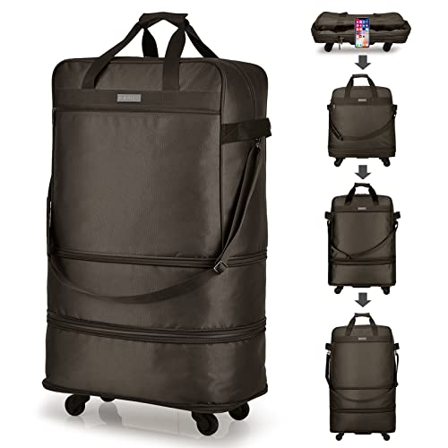 Suitcases with Wheels Expandable Foldable Luggage Bag Suitcase Collapsible Rolling Travel Bag Duffel Bag for Men Women Lightweight Suitcases without Telescoping Handle (Coffee)