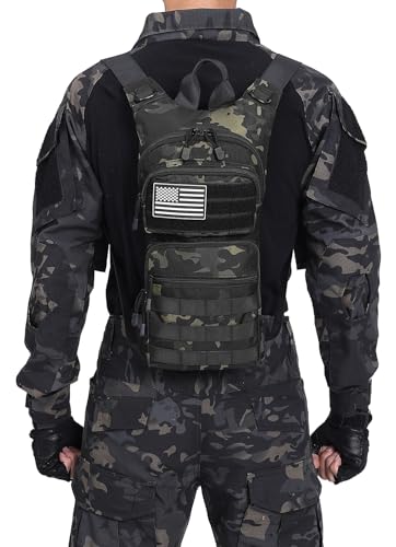 Insulated Water Hydration Pack Bag with 3L TPU Bladder Tactical Molle Hydration Backpack for Hiking Cycling Running (Black + Gray)