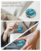 Pill Box 3 Compartment Portable Travel Medicine Box with Mirror (Blue Gold Marble)