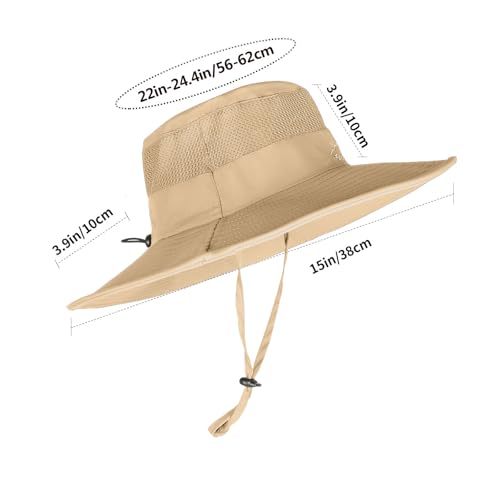 Sun Hats for Men Women Fishing Hat UPF 50+ Breathable Wide Brim Summer UV Protection Hat (Khaki)