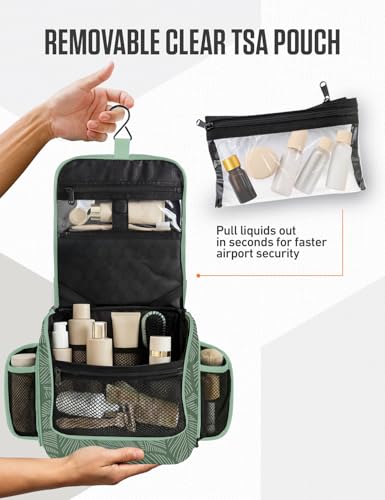 Hanging Travel Toiletry Bag (Green Leaves)