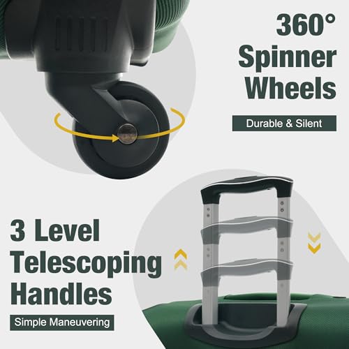 Softside Luggage Set Softshell Lightweight 3 Piece Spinner Suitcase (Softside Luggage(22/26/30) / Dark Green)