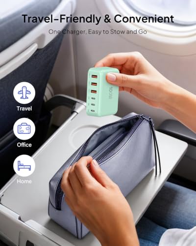 USB Fast Charger Block 50% Smaller 100W Max 6 (Light Green / 100W)