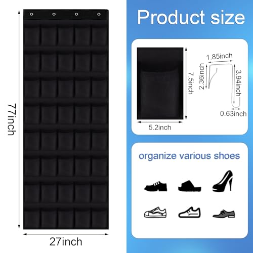 40 Pocket Over The Door Shoe Organizer (black / 77" x 27")