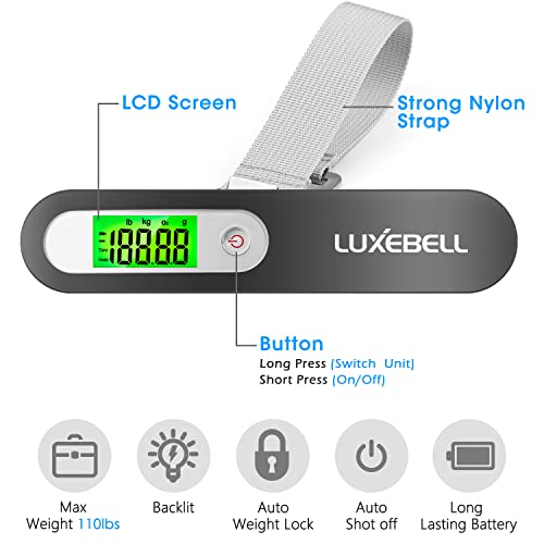 Digital Luggage Scale Vacation Travel Essentials Accessories Gifts for Traveler Portable Suitcase Handheld Weight Scale 110 lbs Hanging Baggage Travel Must Haves (Grey)