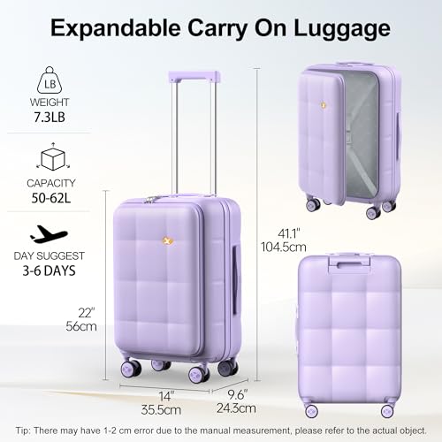 20 Inch Expandable Carry On Luggage Airline Approved (20 inch / Purple)