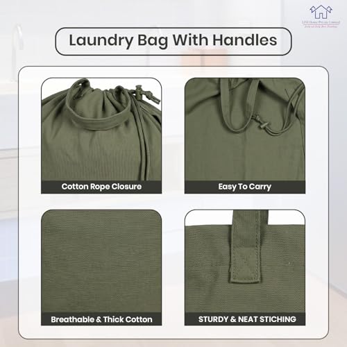 LFH Home Large Premium Cotton Rich Canvas Laundry Bag with Drawstring and Handles Heavy Duty (24"x36" (Pack of 6) / Military Green)