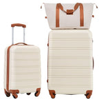 Luggage sets of 2 Piece (3-Piece Set(20+28IN+Bag) / White and Brown)