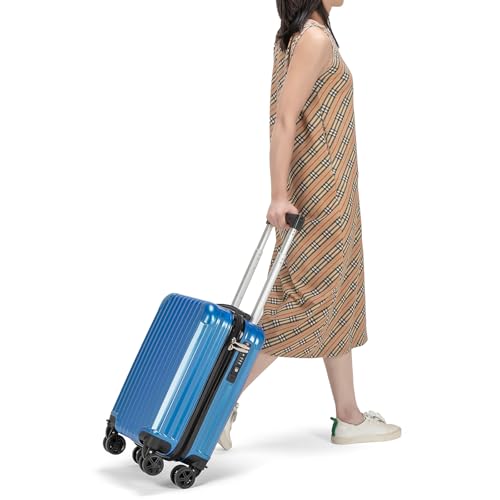 Personal Item Suitcase 18x14x8 Inches Hardside Built In TSA Lock & USB Port Lightweight Luggage Silent Double Spinner Wheels Maximum Underseat Carry (Royal Blue)