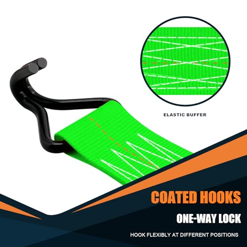 6 Pack 2 inch Ratchet Straps Heavy Duty J Hook 2 in x 15ft with Strong Ratcheting (Green)