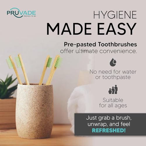 36 Pack Disposable Bamboo Toothbrushes with Toothpaste Built in (1 Count (Pack of 36))