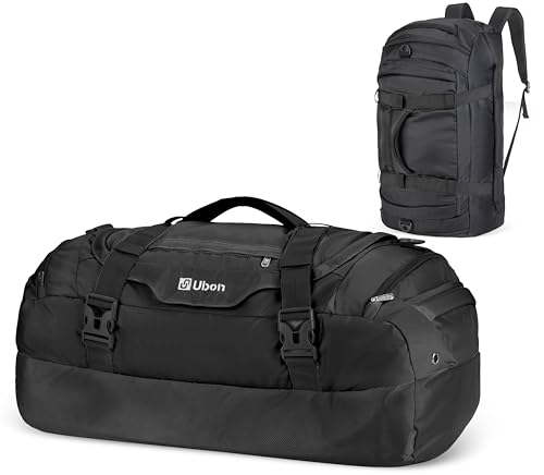 Convertible Duffel Backpack Multi Size Weekender Gym Bag Black 55L (55L / Black)