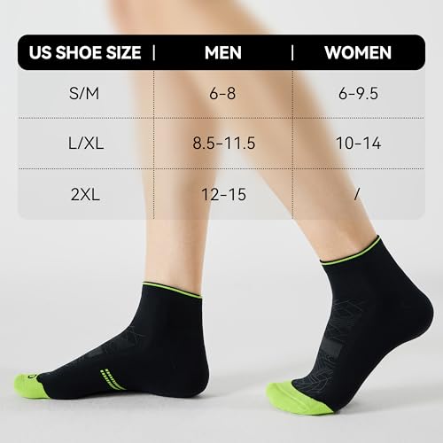 Ankle Compression Running Athletic Socks for Men Women (Small-Medium / Black + Green (5 Pairs))