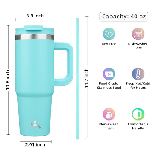 40 oz Insulated Tumbler Water Bottle with Handle (40 Ounces / Turquoise)
