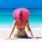 Womens Big Bowknot Straw Hat Foldable Sun Hats Floppy Beach Hat Large Roll up Cap UPF 50+ (Deep Pink / 5.5" Brim, 1 Pack)