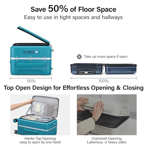 24 Inch Checked Luggage with Cup Holder and USB Ports (Caribbean Blue / 24 Inch)