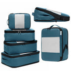 6 Pack Large Compression Packing Cubes for Travel (Teal Black / 6 Pack)
