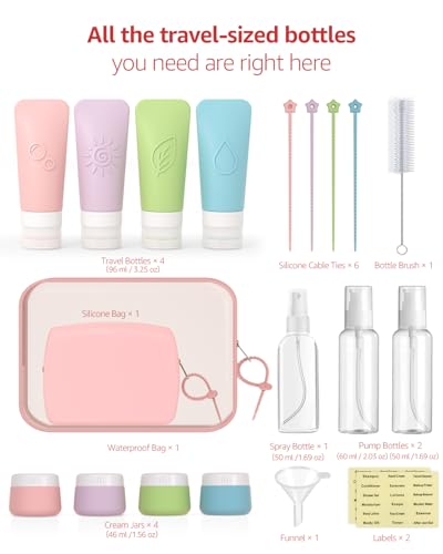 23 Pcs Travel Bottles for Toiletries (Pink-23PCS)