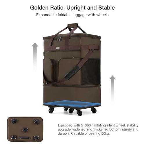 Expandable Collapsible Luggage with Wheels Suitcase (Coffee-1)